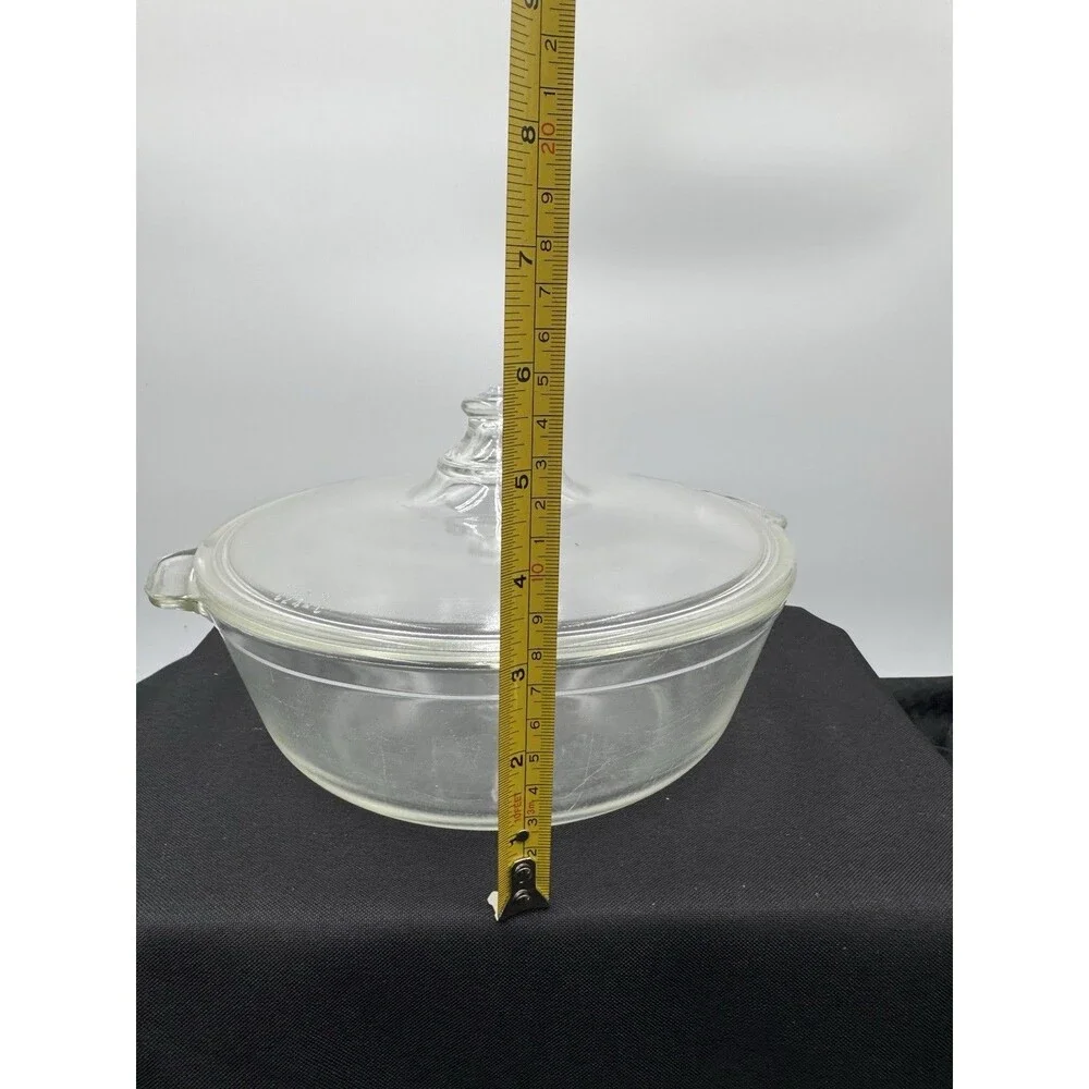 VTG Pyrex Glass Scalloped Handled Oval Casserole Dish 033 633 B  Design W/Lid
